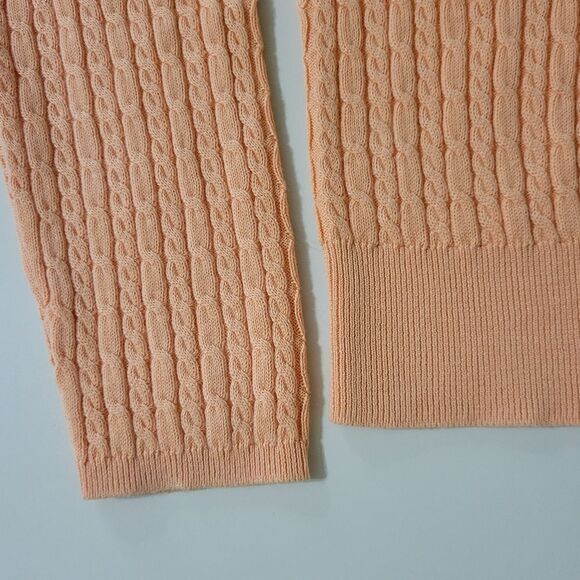 Talbots Peach V-neck Long Sleeve Cable Stitch Pullover Sweater - Picture 8 of 12